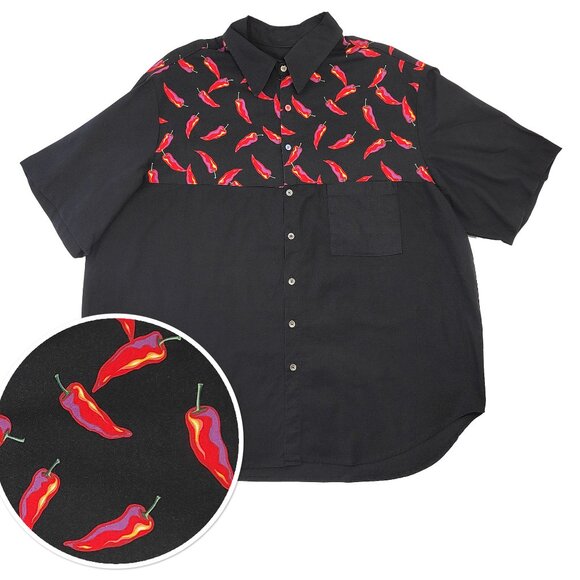 New Vintage Western Red Chilies Shirt Button Up Short Sleeve Rockabilly Bowl 5XL - Picture 1 of 8